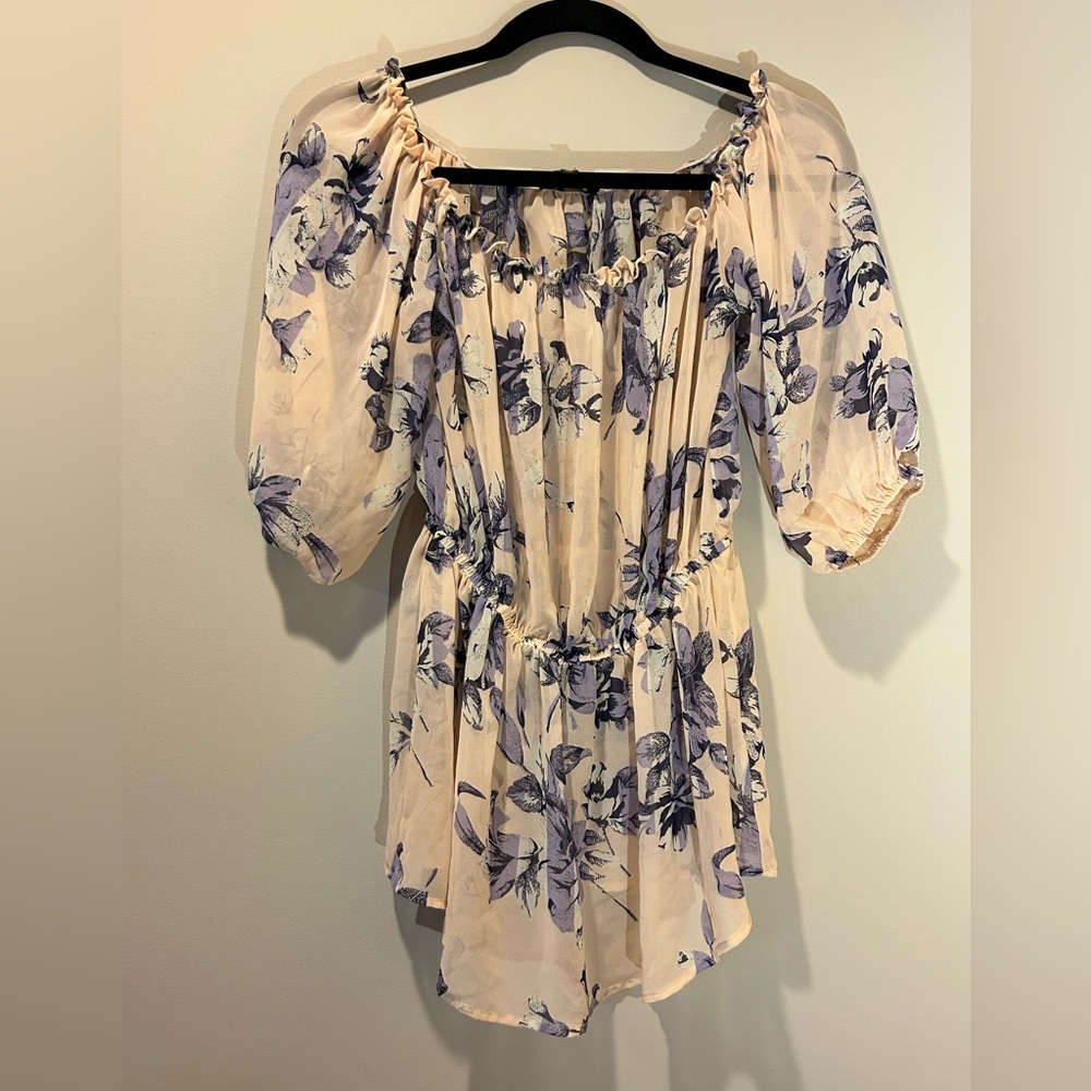 Lulus Women’s Sheer Floral Medium Mid-sleeve Blouse Shirt Boho Flower